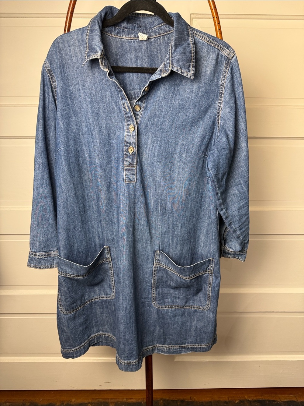 Denim Shift Dress Old Navy XL Blue Cotton Half Button Pockets Country Cowgirl